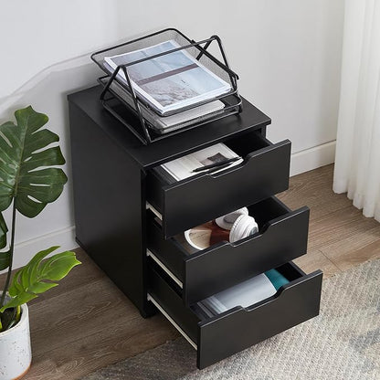 Farini 3-Drawer Under Desk Wooden File Storage Cabinet with Lockable Caster for Home Office,Black,Required Assembly