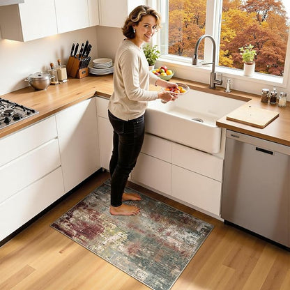 RELEANY Washable Area Rugs 2'x3' Non-Slip Modern Abstract Soft for Living Room Entryway Bedroom Kitchen, Print Pattern, Brown Rust Red Green Blue Multi