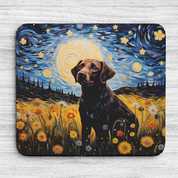 Tubbie Prints Starry Night Dog Mouse Pad for Computer Laptop Home Office Gaming Working Desk Desktop Accessories Non-Slip Rubber Mouse Pad for Dog Lovers (Labrador)