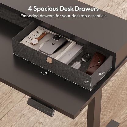 SANODESK 71" L Shaped Standing Desk with 4 Drawers, Height Adjustable Stand up Desk, Corner Gaming Desk with Monitor Stand, Black Frame/Black Top