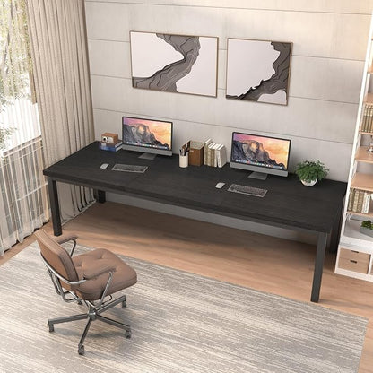 78.7 Inch Large Computer Desk, Modern Office Desk with Deep Desktop, Spacious Gaming Desk for 2 People, Study Writing Workstation for Home Office, Work from Home, Easy Assembly, Black