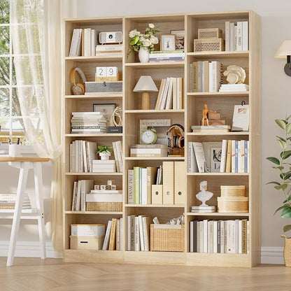 FACBOTALL Triple Wide Bookshelf, 6 Tier Large Bookshelf, Bookcase with 17 Open Display Shelves, 74'' Tall Bookcases and Bookshelves for Living Room, Home Office, Library, Light Oak