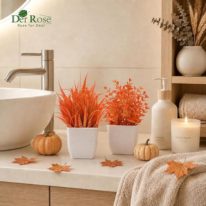Der Rose 2 Pack Fake Plants Maple Red Artificial Plants for Fall Decor | Autumn faux plants for bathroom kitchen home office desk decor and fall displays, no maintenance needed