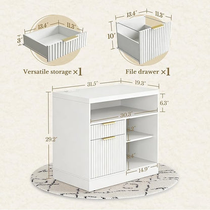 2 Drawer File Cabinet, 32'' Lateral File Cabinet with Lock and AC/USB for Letter/A4 Size, Wood Filing Cabinet with Storage Shelves for Home Office, White