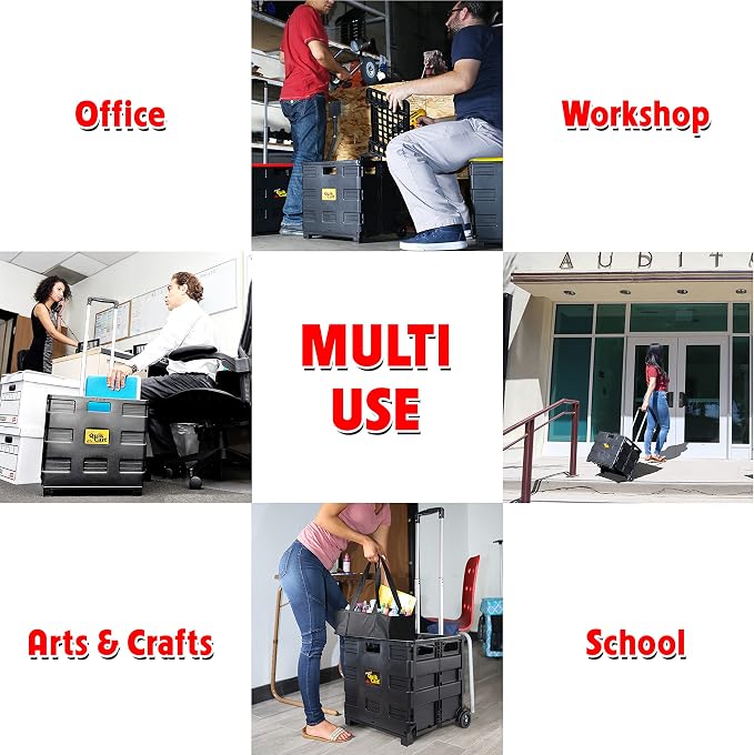 dbest products Quik Cart without Lid Travel Portable Mobile Storage Collapsible Handcart Rolling Utility Heavy Duty, Black