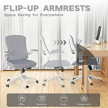 Ergonomic Office Chair - 350LB Comfy Desk Chairs with Lumbar Back Support, Mesh Computer Chairs with Wheels and Arms for Home Office, Study (Gray-Without Headrest)