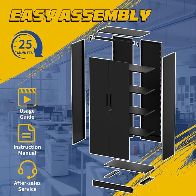 Metal Storage Cabinet with Doors and Adjustable Shelves, 71" Steel Garage Storage Cabinets with lock, Locking Tool Cabinet Utility Cabinets for Garage,Bathroom,Kitchen,Home Office,School,Shop