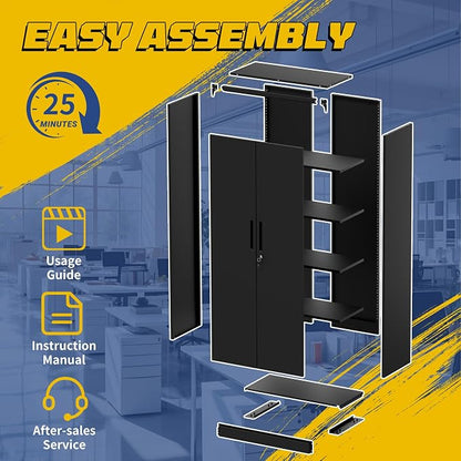 Metal Storage Cabinet with Doors and Adjustable Shelves, 71" Steel Garage Storage Cabinets with lock, Locking Tool Cabinet Utility Cabinets for Garage,Bathroom,Kitchen,Home Office,School,Shop