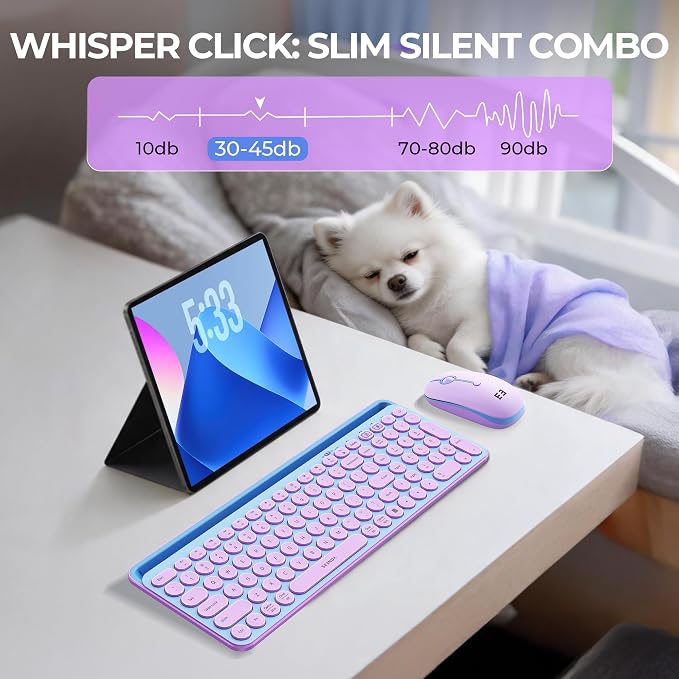seenda Bluetooth Keyboard and Mouse for iPad, CTU-301 Wireless Multi-Device Connection Bluetooth+2.4G Keyboard Mouse Combo with Tablet Holder for iPad/Macbook/Windows, iOS/Android/Phone, Blue & Purple