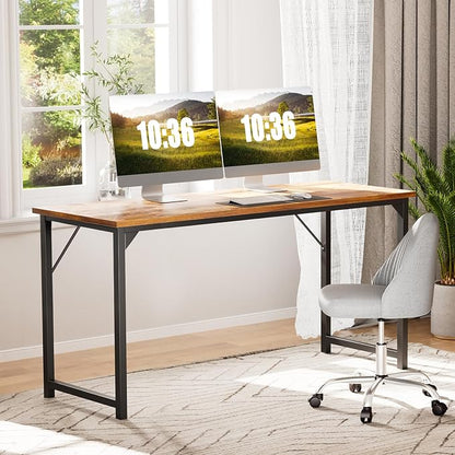 Sweetcrispy Computer Small Office Desk 40 Inch Student Study Writing Work with Headphone Hooks & Storage Bag Modern Simple PC Home Bedroom Table, Rustic Brown