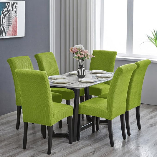 Chair Covers for Dining Room Set of 2, Stretchy Dining Chair Covers, Textured Jacquard Kitchen Chair Slipcovers, Classy Decor for Home and Banquet (Apple Green, 2 Pack)