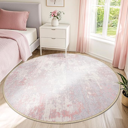 RELEANY Washable Area Rugs 6ft Non-Slip Modern Abstract Soft for Living Room Entryway Bedroom Kitchen, Print Pattern, Grey Pink