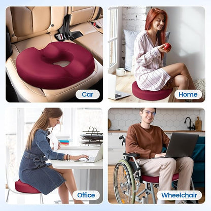 Donut Pillow Seat Cushion - Cooling Gel Donut Chair Cushions, Memory Foam Seat Cushion for Office & Home, Car Seat Cushion and Butt Pillow, Hemorrhoids Pillow and Tailbone Pain Relief, Red
