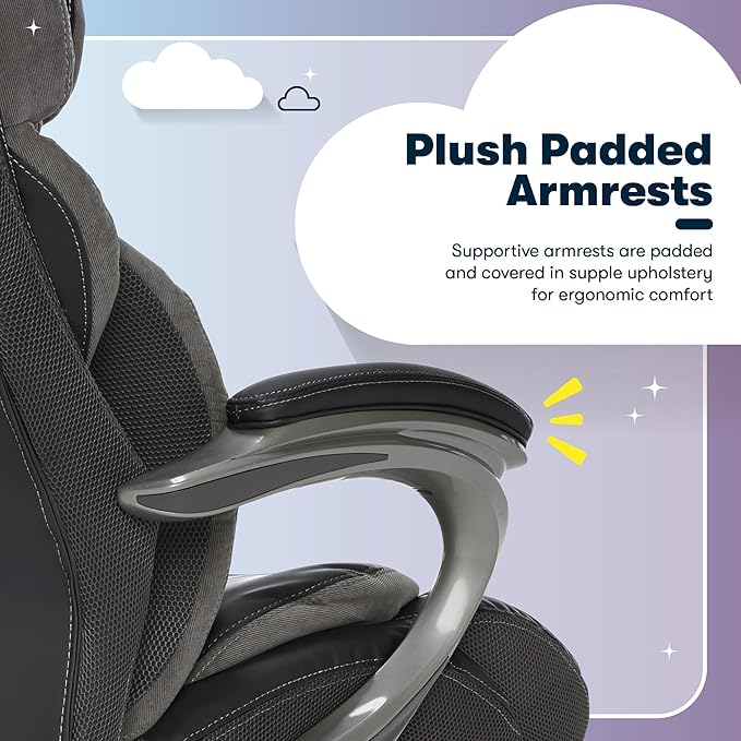 Serta Jackson Big and Tall Executive Home Office Chair with Smart Layers Technology, Wide Seat Cushion, Modern Comfy DeskChairs with Rolling Swivel Wheels, Bonded Leather, Black
