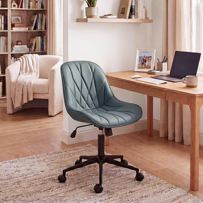 Rowill Modern Office Chair - Ergonomic Swivel Leather Desk Chair with Curved Backrest, Height Adjustable Rolling with Wheels, Perfect for Study Room & Office, Grayish Green