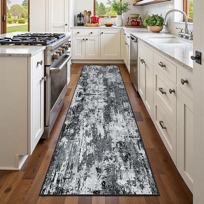 RELEANY Washable Area Rugs 2'x6' Non-Slip Modern Abstract Soft for Living Room Entryway Bedroom Kitchen, Print Pattern, Black Navy Blue Gray