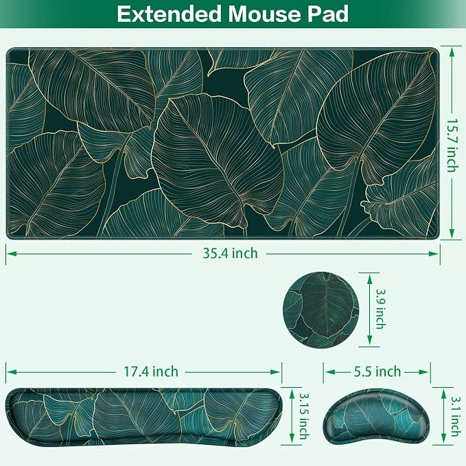 Desk Mat, Large Gaming Mouse Pad with Wrist Rest, 4in1 XXL Mousepad+Keyboard Wrist Rest+Mouse Pad Wrist Support+Cup Coaster Set Ergonomic for Computer Desk Accessories Decor Home Office Table Women