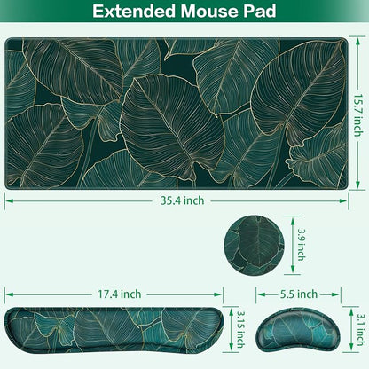 Desk Mat, Large Gaming Mouse Pad with Wrist Rest, 4in1 XXL Mousepad+Keyboard Wrist Rest+Mouse Pad Wrist Support+Cup Coaster Set Ergonomic for Computer Desk Accessories Decor Home Office Table Women