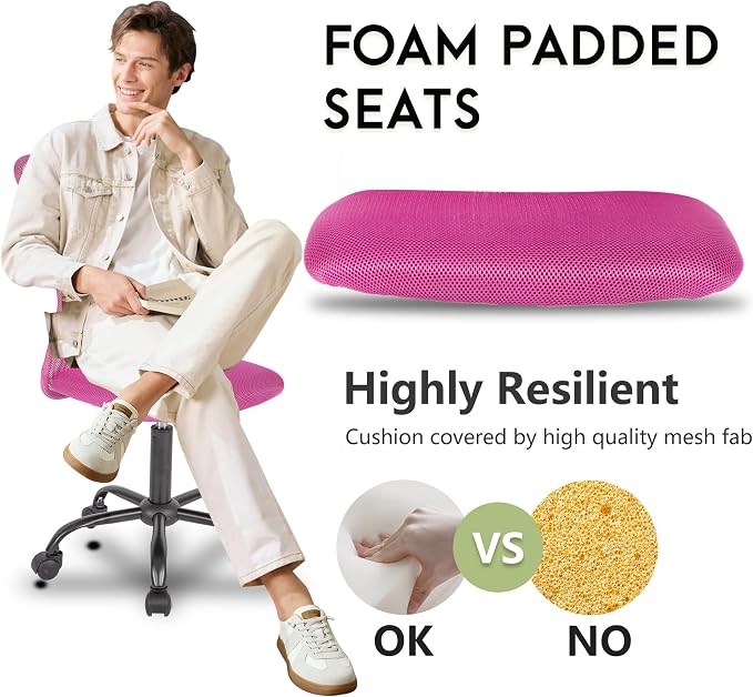 BestOffice Ergonomic Office Chair Desk Chair Mesh Computer Chair Armless Back Support Modern Executive Rolling Swivel Chair with Lumbar Support(Pink)