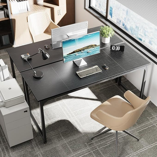 Huuger Modern Simple Office Desk, 63 Inch, Gaming & Writing Desk with Storage, Large Legroom, Metal Frame, Black