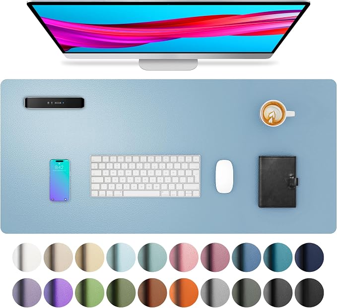 Aothia Faux Leather Desk Mat for Keyboard & Mouse (Sky Blue, 31.5" x 15.7") | Creates One Clean Surface For Your Keyboard, Mouse And Laptop, Helping Keep Your Workspace Organized Every Day