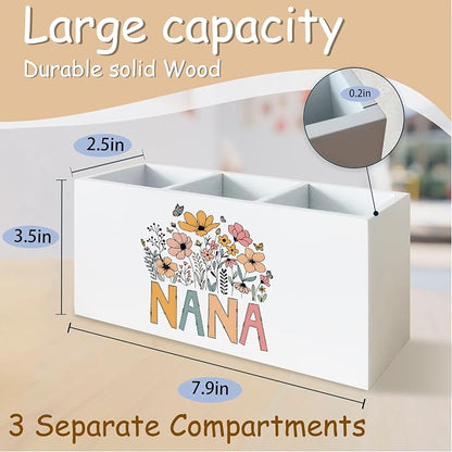 Nana Gifts for Grandma Pen Pencil Holder Organizer for Desk, Nana Grandma Gifts for Birthday from Grandkids, Grandmother Gift Wooden Box Block Sign for Home Bedroom Tabletop Decor