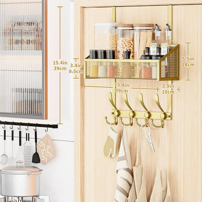 Kaiferty Over The Door Hooks Organizer, Coat Rack Over The Door Storage Hanger Towel Rack, Back of Door Storage Organizer for Bathroom,Bedroom,Kitchen,Office (Gold, 2-Tier)