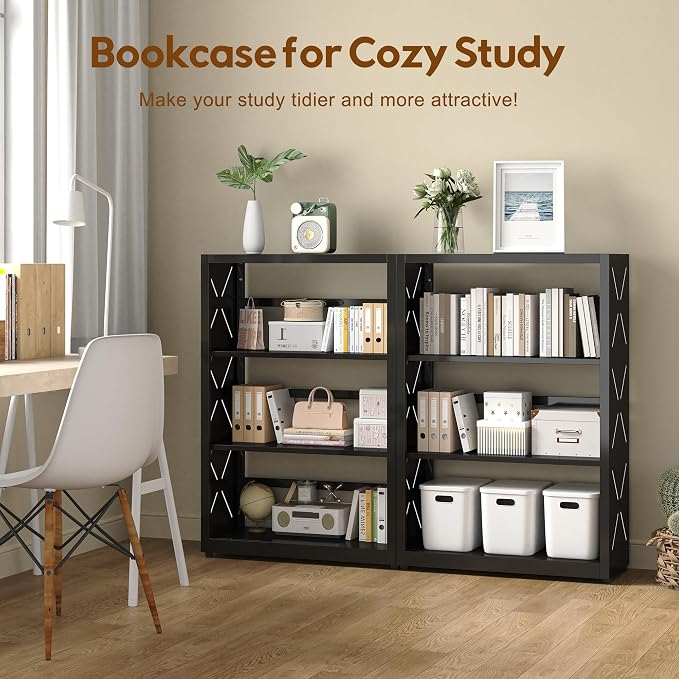 UNICOLY Bookshelves and Bookcases, 3 Tier Metal Bookshelf with Adjustable Shelves and Bookends, Open Shelf Bookcase, Display Shelves for Home Decor Bedroom, Living Room, Home Office, Black