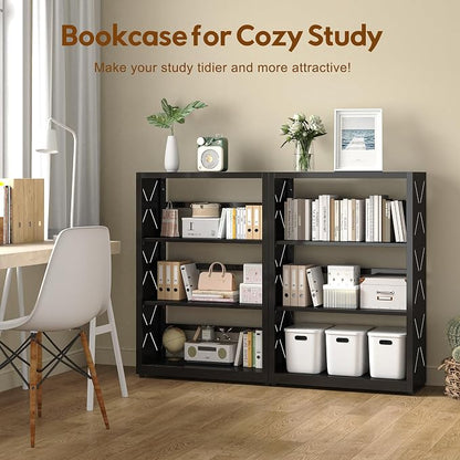 UNICOLY Bookshelves and Bookcases, 3 Tier Metal Bookshelf with Adjustable Shelves and Bookends, Open Shelf Bookcase, Display Shelves for Home Decor Bedroom, Living Room, Home Office, Black