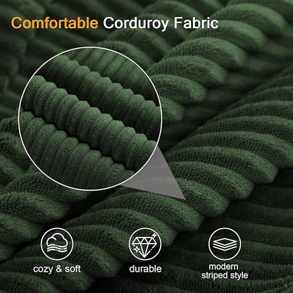 COMAX Futon Sofa Bed, Convertible Folding Sofa Bed, Boneless Couch Loveseat Corduroy with Pillows, Small Foldable Floor Couch Comfy Lounge Sleeper for Living Room Bedroom, Green