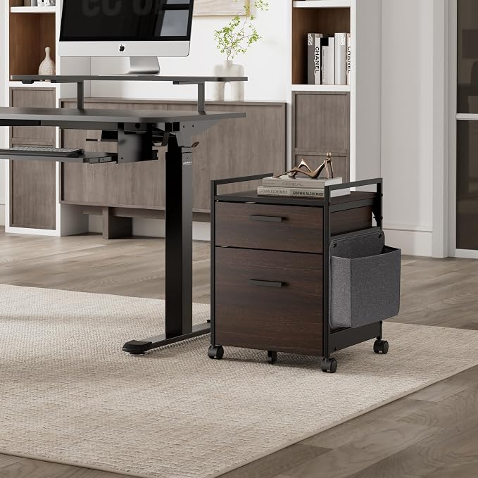 EUREKA ERGONOMIC 2 Drawer Mobile File Cabinet with Wheels, Solid Wood Rolling Storage Cabinet for Home Office, Space-Saving Under Desk Organization with Printer Stand, Black
