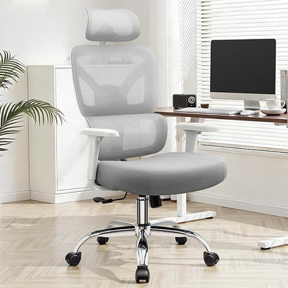 Office Chair, Ergonomic Office Desk Chair with Lumbar Support, Breathable Mesh Back & Thick Seat Cushion, High Back Office Desk Chairs Comfy for Home Office, Gray, Upgrade