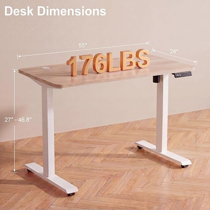 Electric Standing Desk 55 x 24 Inches Adjustable Height Sit Stand Up Desk for Home Office Computer Workstation Memory Preset with Wheels, Oak
