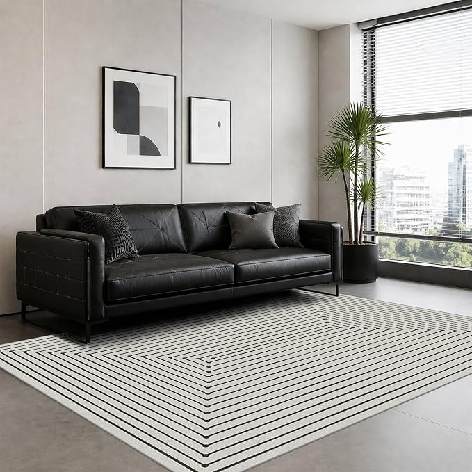 Latte&Fog 4x6 Area Rug for Bedroom Washable Rug Carpet for Living Room | Washable, Non Slip, Low Pile, Modern Abstract Boho Style, for Living Room Bedroom Dining Room Office Dorm, Ivory 4'x6'