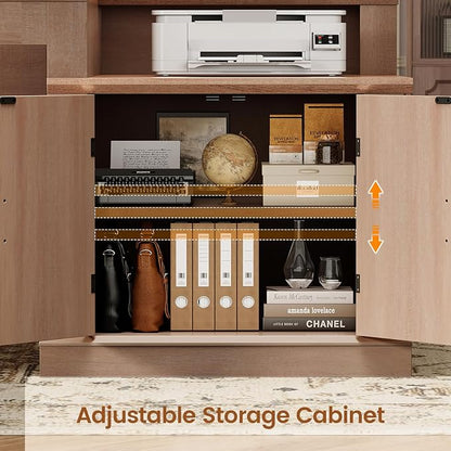 SEDETA Farmhouse 70.9" Executive Desk, Home Office Desk with File Drawers and Storage Cabinet, Computer Desk with Power Outlet for Home Office, Work Study Writing, Oak