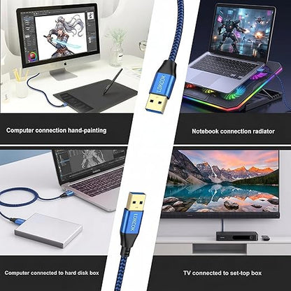 USB to USB Cable 20FT, Durable Braided USB 3.0 Male to Male Type A to Type A Data Transfer Cable, Compatible with Hard Drive, Laptop, DVD Player, TV, USB Hub, Monitor, Camera, Set-Top Box