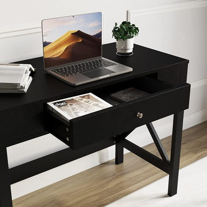 Lavish Home Writing Desk - Modern Desk with X-Pattern Legs and Drawer Storage - for Home Office, Bedroom, Computer, or Craft Table (Black)