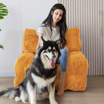 MAXYOYO Folding Sofa Bed, Convertible Chair with Pillow Foldable Couch with Back Support, Portable Fold Out Chair Bed Comfy Floor Sofa Lounge for Living Room Bedroom, Orange, Single