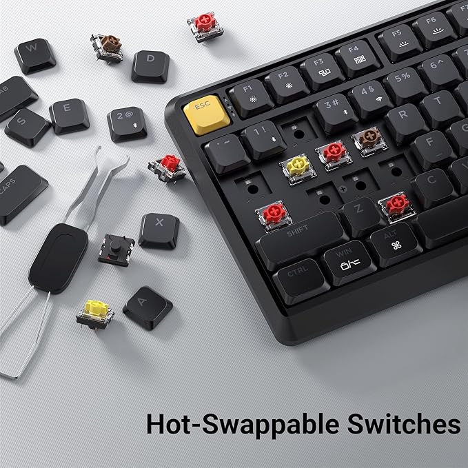 Keychron KJ1 Low Profile Wireless Mechanical Keyboard, 2.4 GHz Bluetooth QMK 75% Layout RGB, Hot-swappable Banana Switch Compatible with Mac Windows Linux, 2000mAh Fast Charge for Gaming - Black