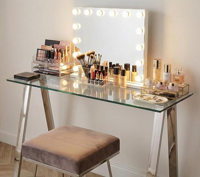 Cortesi Home Trixie Glass Top Desk/Console Table with Stainless Steel Frame, 40"