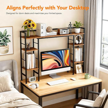 ZIFTY 39.4" Desktop Bookshelf Countertop Storage Hutch with 8 Shelves for Monitor up to 24", Large Desk Bookcase Organizer Display Shelf Rack for Computer Desk, Home Office Dorm Home Anti-tip Device