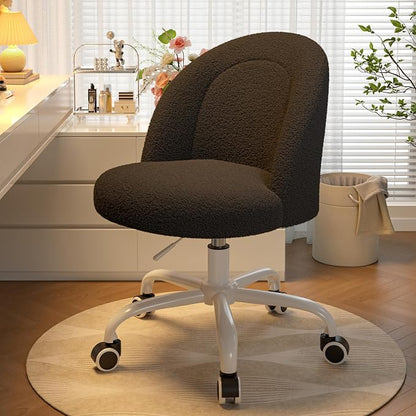 DurayLoly Vanity Chair with Back, Cute Desk Chair with Wheels, Armless Chair with Height Adjustable & 360° Swivel, Soft Lumbar Support for Small Space, Bedroom, Black