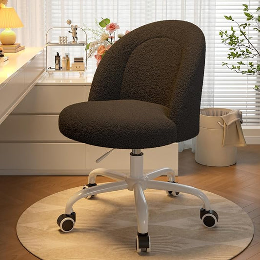 DurayLoly Vanity Chair with Back, Cute Desk Chair with Wheels, Armless Chair with Height Adjustable & 360° Swivel, Soft Lumbar Support for Small Space, Bedroom, Black