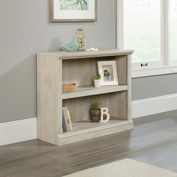 Sauder 2 Tier Book Shelf Wooden Bookcase Multipurpose Bookshelf for Home Office, Living Room, in Chalked Chestnut
