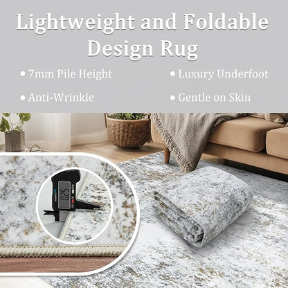 6x9 Area Rug Living Room Rugs - Washable Rug Large Modern Abstract Soft Thin Carpets Indoor Floor No Slip Vintage Carpet for Bedroom Under Dining Table Nursery Home Office Decor Gray Brown