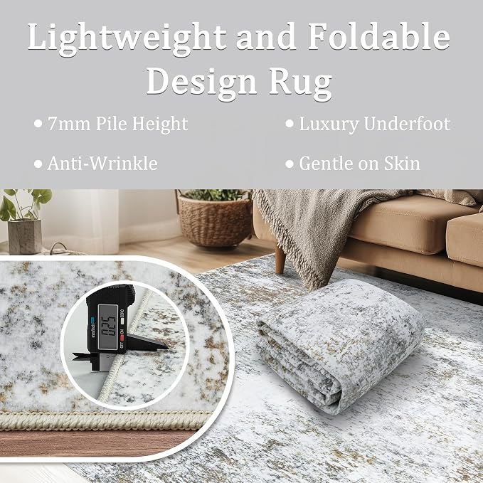 5x7 Area Rug Living Room Rugs - Washable Rug Large Modern Abstract Soft Thin Carpets Indoor Floor No Slip Vintage Carpet for Bedroom Under Dining Table Nursery Home Office Decor Gray Brown