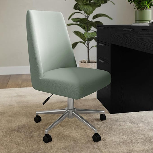 Martha Stewart Maeve Swivel Task Chair with Height Adjustable Seat for Home Office in Sage Fabric with Polished Nickel Frame