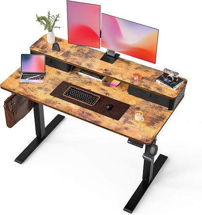 FiCiHi 48x24 Inch Standing Desk with Drawers, C-Clamp Mount Compatible, Electric Adjustable Height Computer Stand Up Desks, Home Office Sit Stand Table with 3 Preset Heights, Rustic Brown