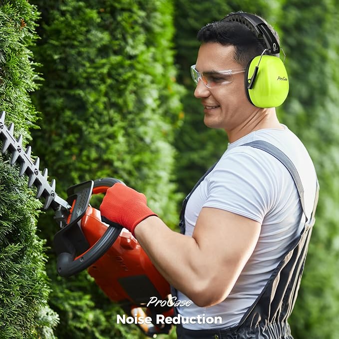 ProCase NRR 32dB Noise Reduction Ear Muffs for Adults & Kids, Hearing Protection for Shooting, Gun Range, Mowing, Construction & Autism Sensory Support, Foldable Safety Earmuffs –Neonyellow