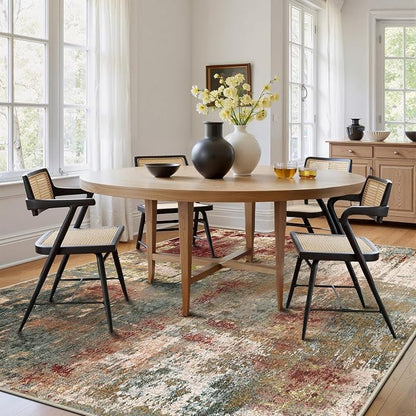 RELEANY Washable Area Rugs Square 6ft Non-Slip Modern Abstract Soft for Living Room Entryway Bedroom Kitchen, Print Pattern, Brown Rust Red Green Blue Multi